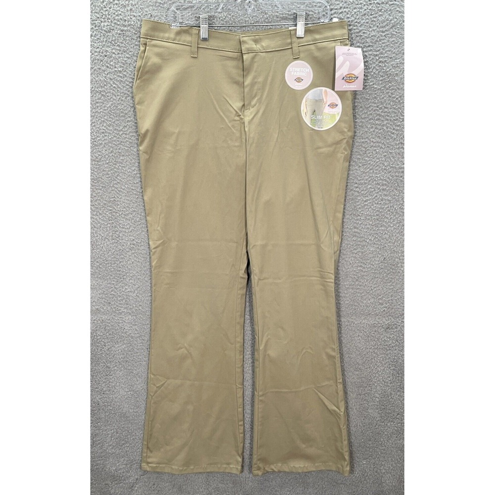 Dickies Pants Womens 14 Long Tan Twill Pant Slim Fit Stretch Workwear Skater NEW